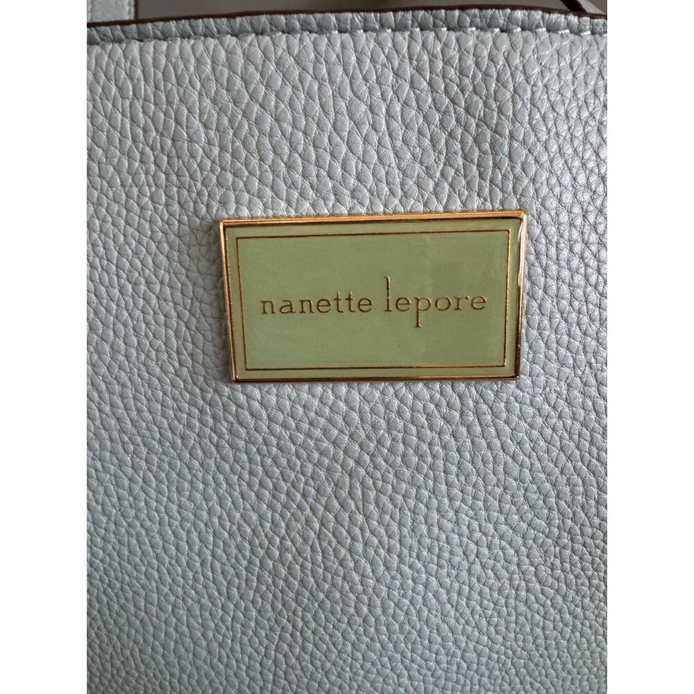 Nanette Lepore Tote Bag Womens Baby Blue Pebbled Faux Leather Shoulder Bag Purse - Picture 2 of 9